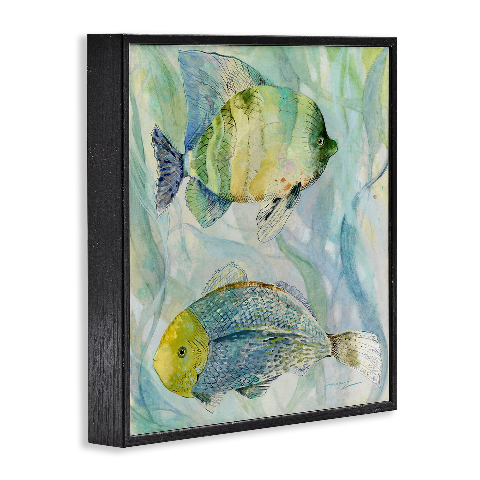 Stupell Industries Sweet Fish Duo Blue Green Black Framed Giclee Art, design by Lorenzo Collective