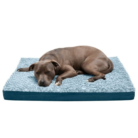UPC: 0842229124484 | FurHaven Pet Products Two-Tone Faux Fur & Suede Deluxe Orthopedic Pet Bed for Dogs & Cats – Marine Blue Large