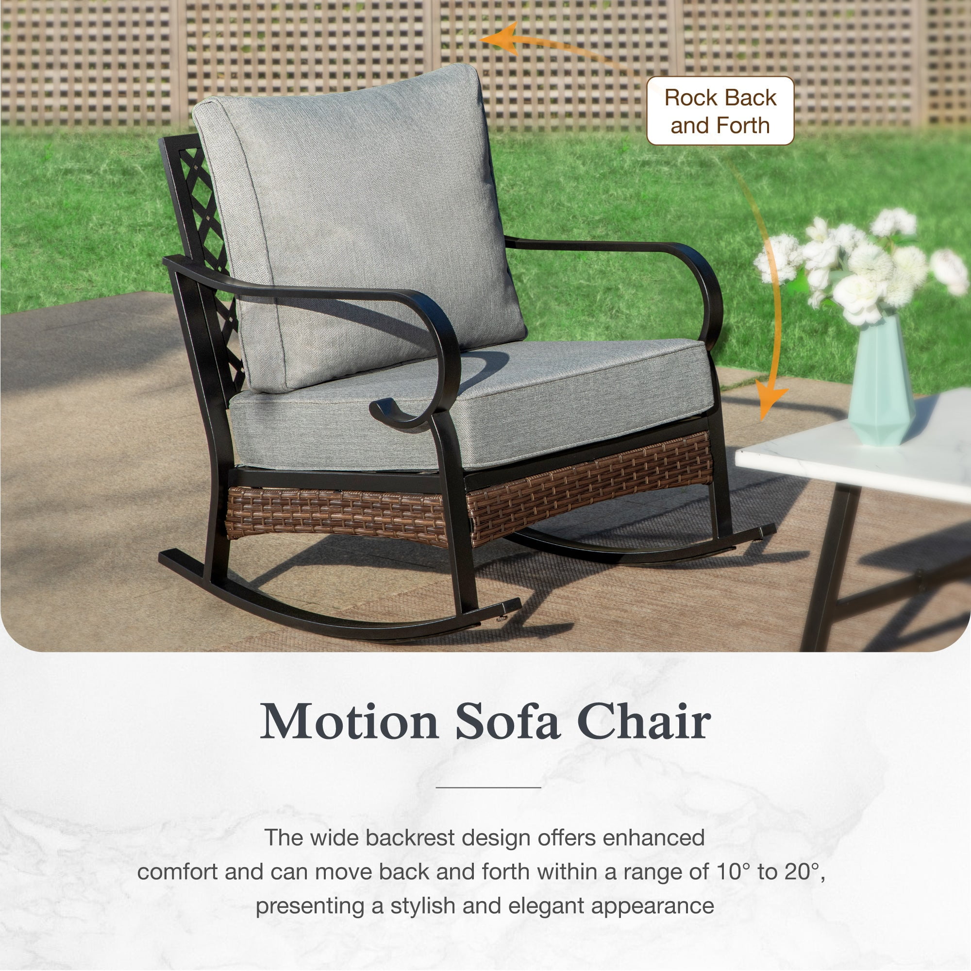 Sophia & William 5 Seat Patio Conversation Set,Outdoor Metal Furniture Sofa Set with Rocking Chairs, Gray