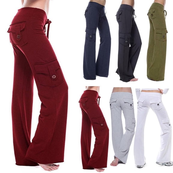 CHGBMOK Plus Size Cargo Lounge Pants for Women Casual Wide Leg Yoga Pants with Pockets