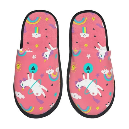 Balery Yoga Unicorn Slient Indoor Furry Fleece Comfort House Shoes Soft Non-Slip Home Shoes Cotton slippers House Slippers-- Large