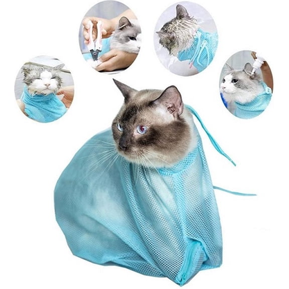 Cat Care Bag - Mesh Bag for Pets - Wash Bag for Cats - Blue One size