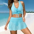 thumbnail image 3 of Womens Two Piece Swimsuits Tie Knotted Halter Bathing Suit with Swimdress, 3 of 7