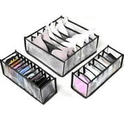 Underwear Organizer Drawer Divider,Set of 3 Includes 6+7+11 Cell Collapsible Closet Cabinet Drawer compartment Storage Boxes