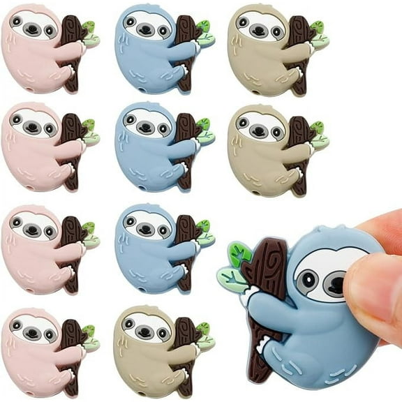 10 Pcs Animal Shape Silicone Focus Beads, Sloth Cartoon Beads for Keychains, Bracelets, Handmade Goods and Jewelry Pen Making