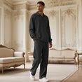thumbnail image 2 of Solid-Color Textured Casual Collared Pullover Long-Sleeve Top And Pants Sports Set, 2 of 5