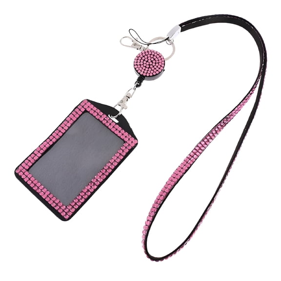 GJX Lanyard with Retractable Reel Vertical ID Badge Holder Deep Pink