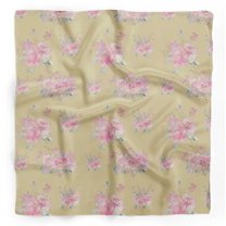 Bimba Beige Rose & Ranunculus Floral Pure Silk Printed Scarf Dupatta Head Neck Wrap Bandanas For Women 40 x 40 Inches
