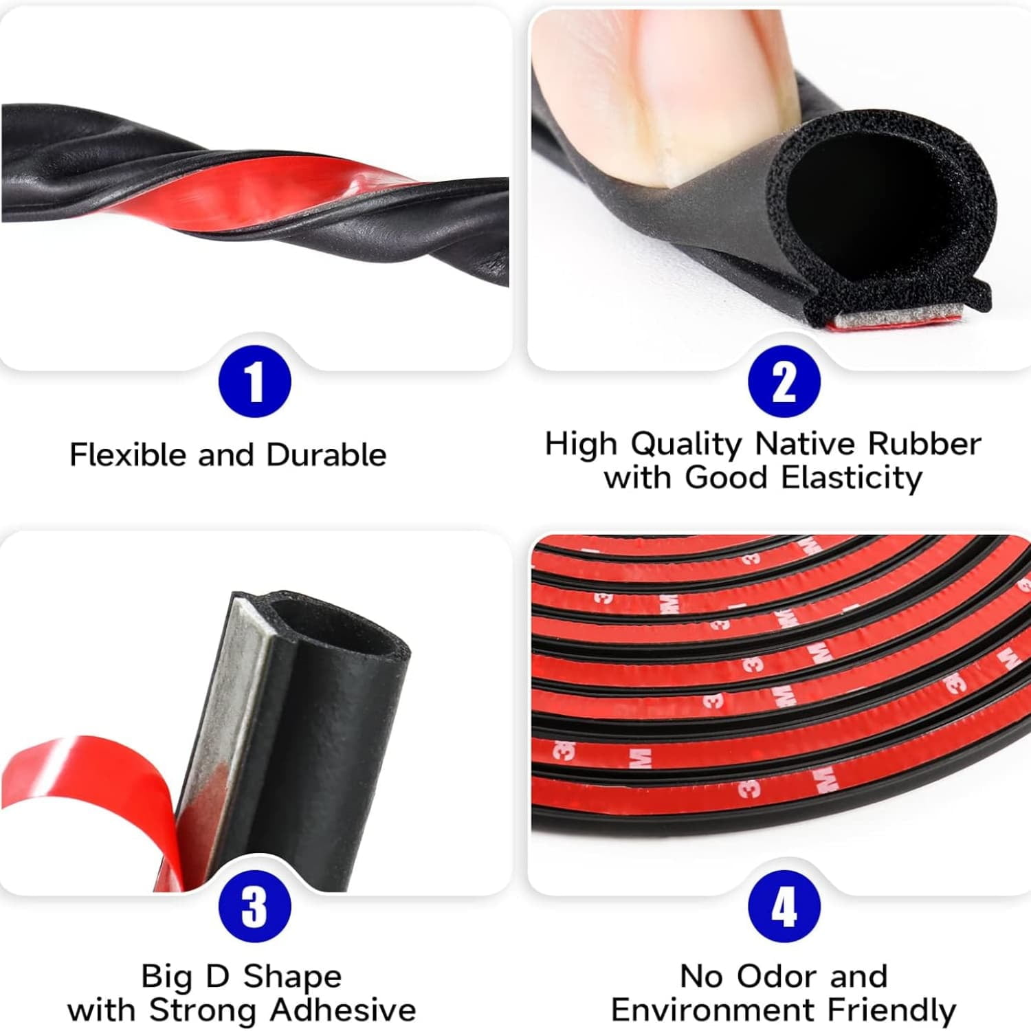 D-Shape Car Door Rubber Seal Strip,Black Automotive Weather Stripping with Self-Adhesive to Reduce Noise and Water-Leaking fit Most Car,Truck,SUV,RV,Boat and Home Application,40ft (40ft)