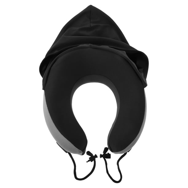 Almohada de viaje para el cuello con capucha, espuma viscoelástica, para avión, coche, avión, artículos esenciales de viaje.