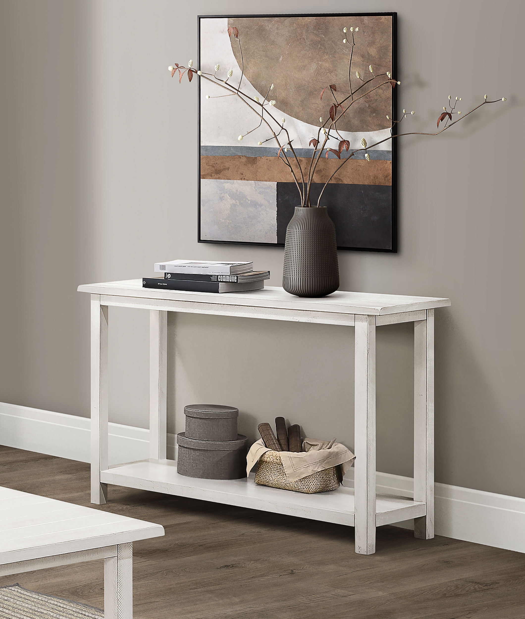 Payne Wood Entryway Sofa Console Table Distressed White