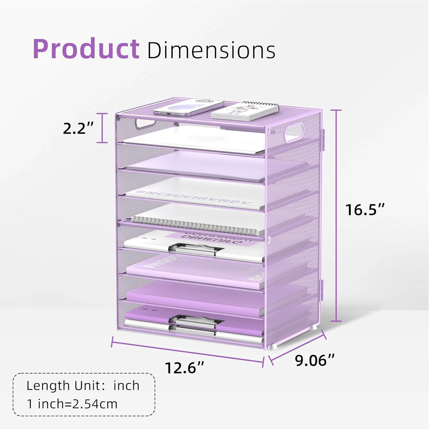 INTIGE 9-Tier Mesh Desktop Organizer with Handles, File Holder Organization, Purple, 1 Piece