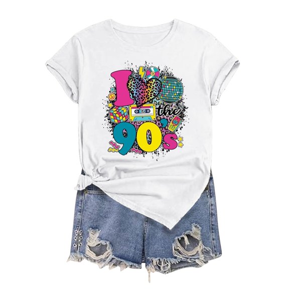 JIRNDf Tshirt For Women Tops Trendy Summer Take Me Back To The 90S 90S Outfit Vintage 90S Short Sleeve Birthday Party Cute Graphic Tees For Women Shirts White S