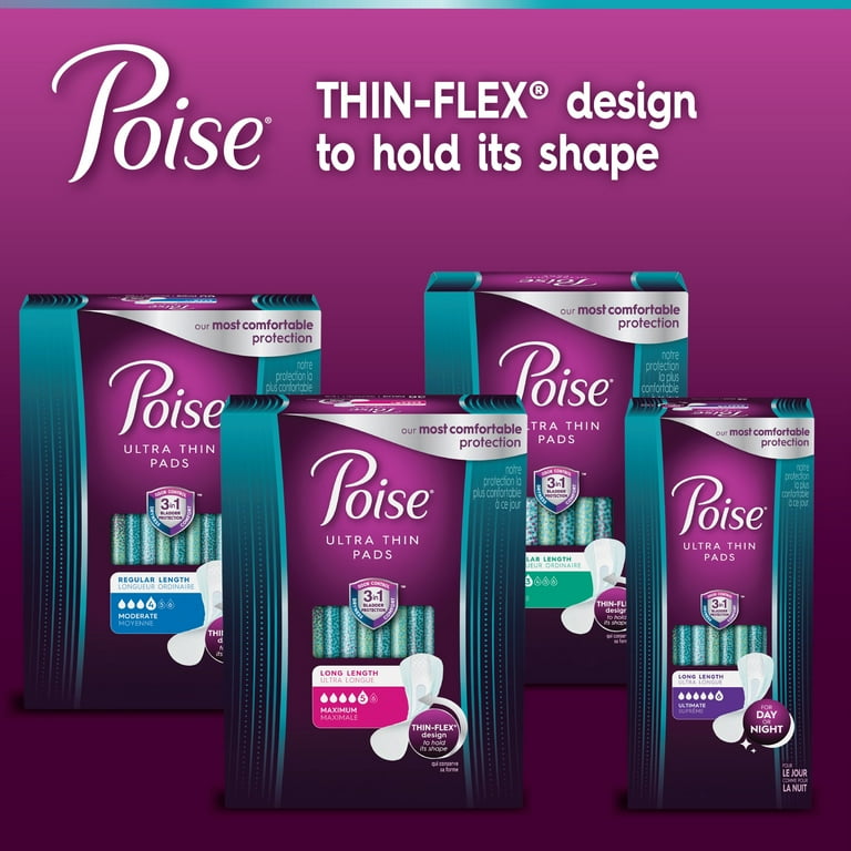 Poise Incontinence Pads for Women, 6 Drop, Ultimate Absorbency, Long, 90Ct