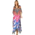 thumbnail image 5 of Sakkas Georgettina Flowy Rhinestone V Neck Long Caftan Dress / Cover Up - Pink / Orange - One Size, 5 of 5