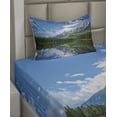 thumbnail image 3 of Ambesonne Nature Fitted & Top Sheet Set with Sham, Mountain Lake Scenery, Blue White Green, 3 of 5