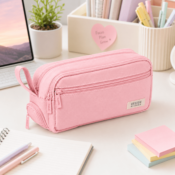 RNKR Large Capacity Pencil Case, Multi Compartment Canvas with Dual Zipper, Portable Pen Bag for School Office College Travel