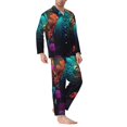 thumbnail image 2 of Naloa Colorful Flower Bird Men’s Pajamas Set - Long Sleeve Button Down Sleep Shirt and Pajama Bottoms Sleepwear Set-Medium, 2 of 7