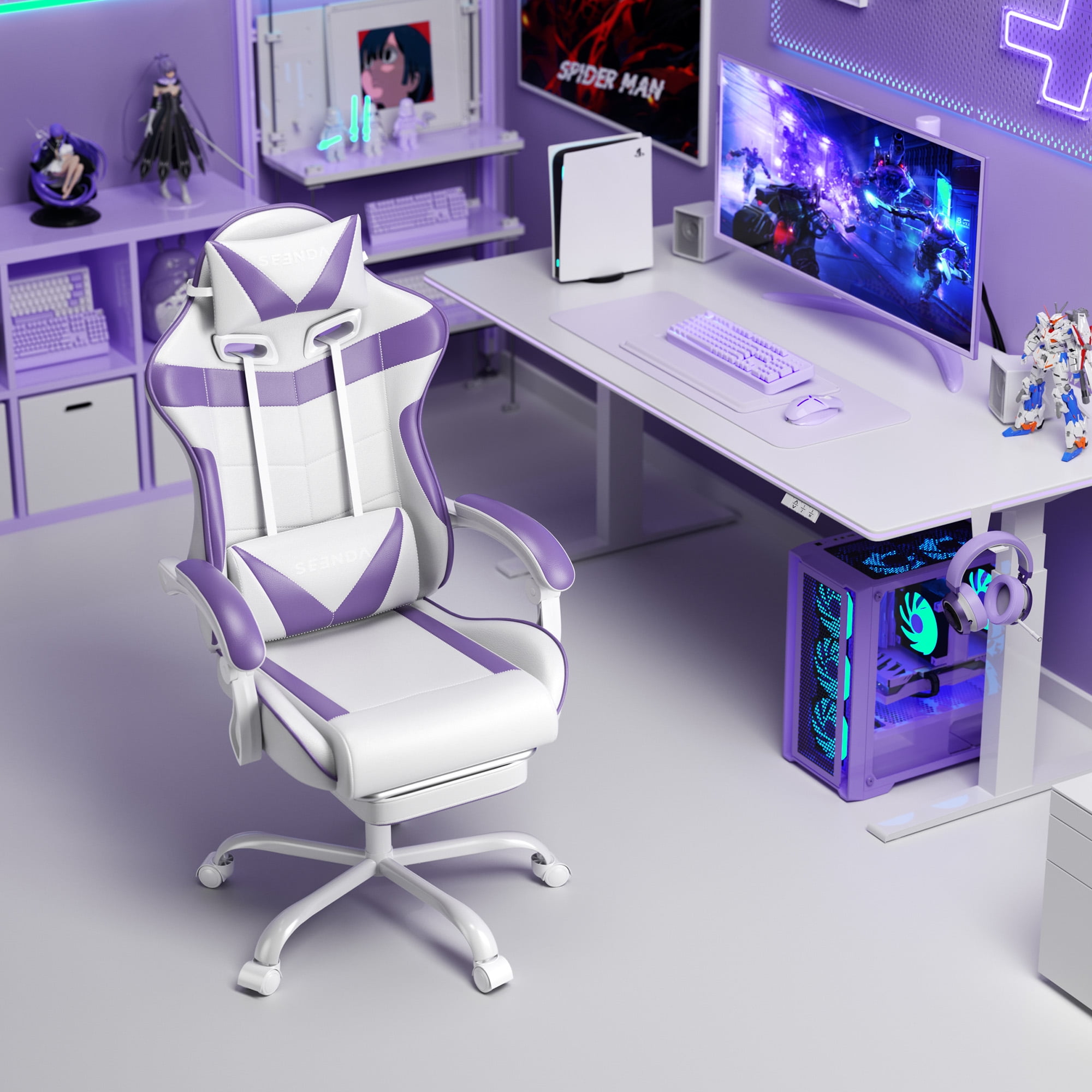 Gaming Chair, Seenda Video Game Chair with Footrest and Lumbar Support, Ergonomic Computer Chair Height Adjustable with Swivel Seat and Headrest