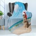 thumbnail image 4 of Christmas Soft Flannel Fleece Throw Blanket, Sandman with Santa Hat Sunbath Foreground of Puffy Clouds Relax Tranquil Scene, Cozy Plush for Indoor and Outdoor Use, 70" x 90", Blue Cream, by Ambesonne, 4 of 5