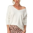 thumbnail image 1 of URBAN DAIZY Women's Casual Knit Pullover Lightweight V Neck Batwing Long Sleeve High Low Knitted Top Loose Fit Sweater A12_MAS1444 White S/M, 1 of 6