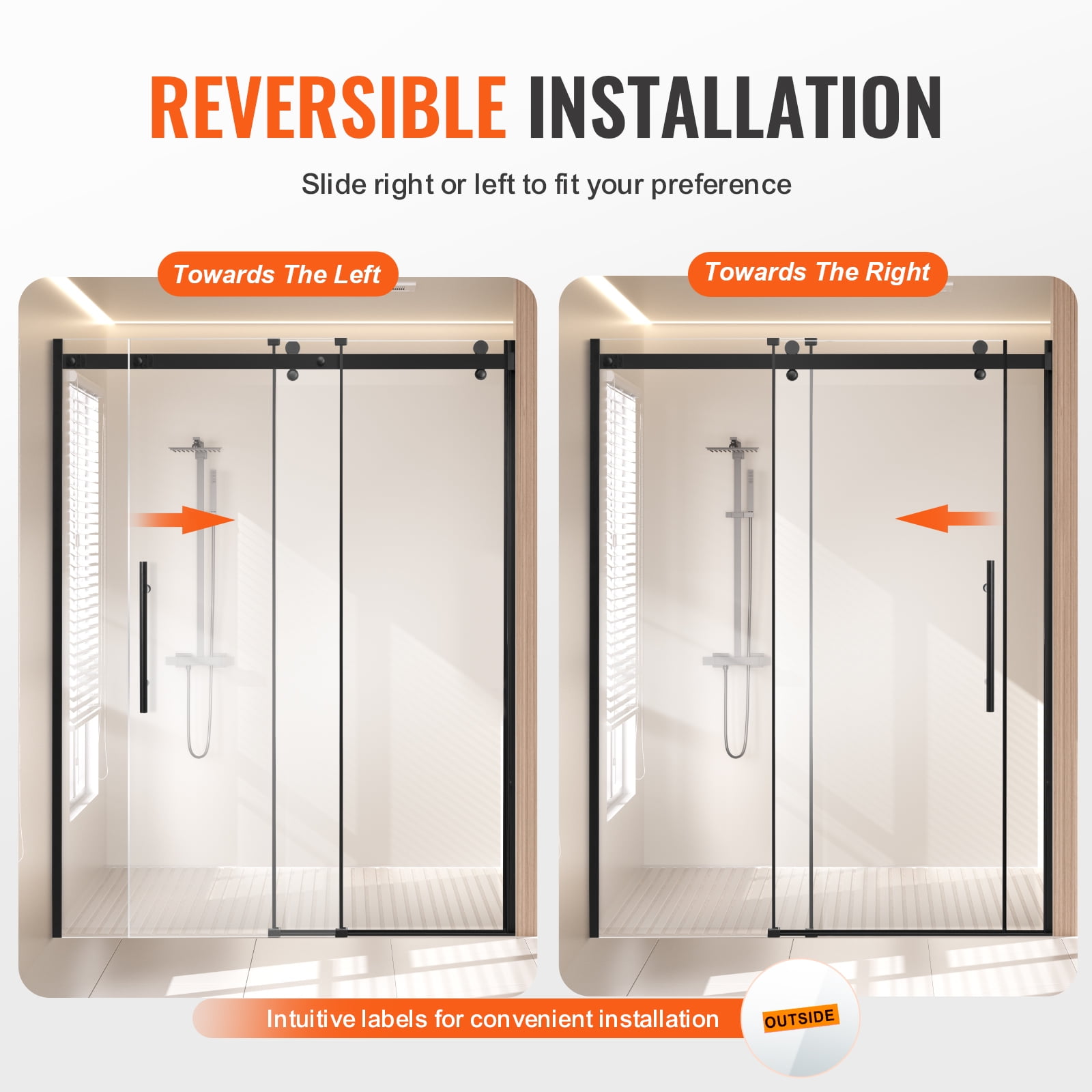 KFFKFF Frameless Sliding Shower Door, 58-59 W x 75 H in, Clear 5/16 in (8mm) Tempered Glass with Stainless Steel Components, Matte Black Finish, Waterproof and Easy to Clean