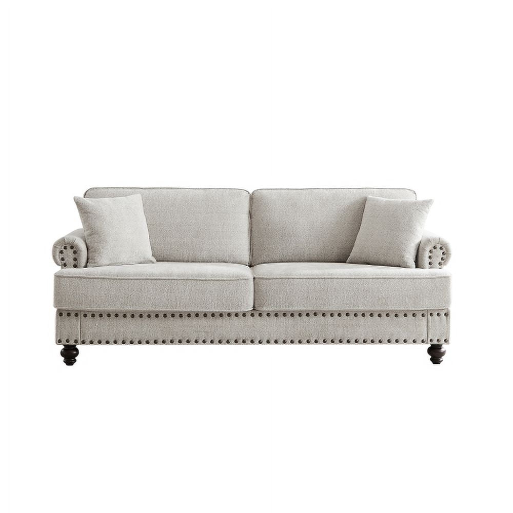 BSHTI 82 inch Chenille Modern Upholstered Adult Sofas 2 Seater Couches with Nails and Armrests (White)