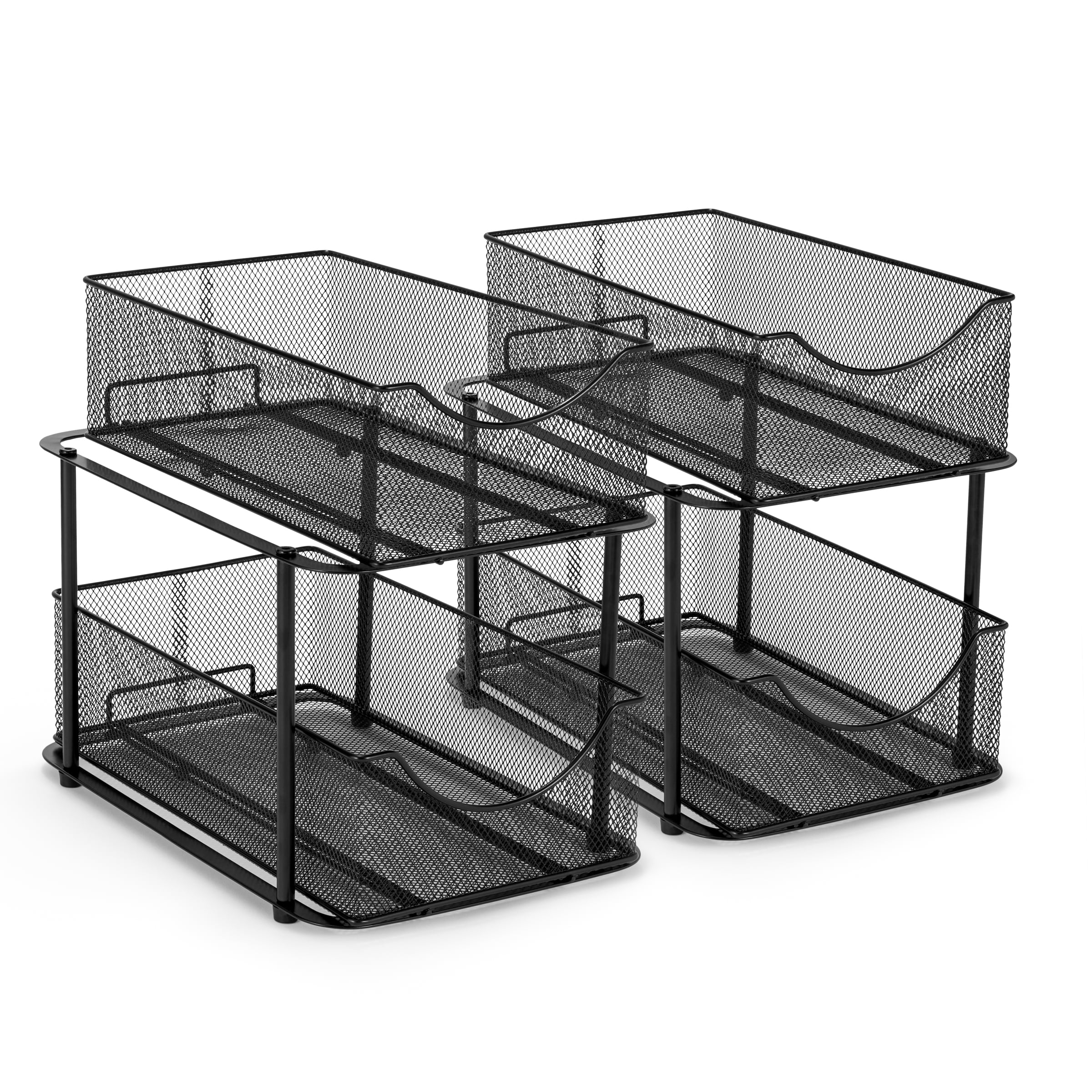 Sorbus 2 Sets of 2 Tier Metal Under Sink Organizer for Bathroom, Kitchen, Strong Steel Mesh Sliding Drawers for Under Sink, Under Cabinet, Closet, Kitchen, Pantry, Bathroom Organizers and Storage