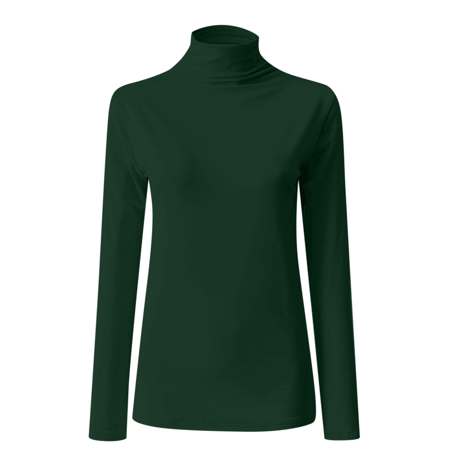 JGGSPWM Womens Turtleneck Casual Slim Fit Basic Undershirts Solid Blouse  Shirts Long Sleeve Pullover Tops Green XL 