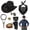 Black, variant on Forfamy 7 Pcs Western Cowboy Fancy Dress Accessories Set with Cowboy Hat, Holster, Bandanna, Sheriff Badge, Glasses, Belt Accessories for Halloween, Cosplay, Western Theme Party