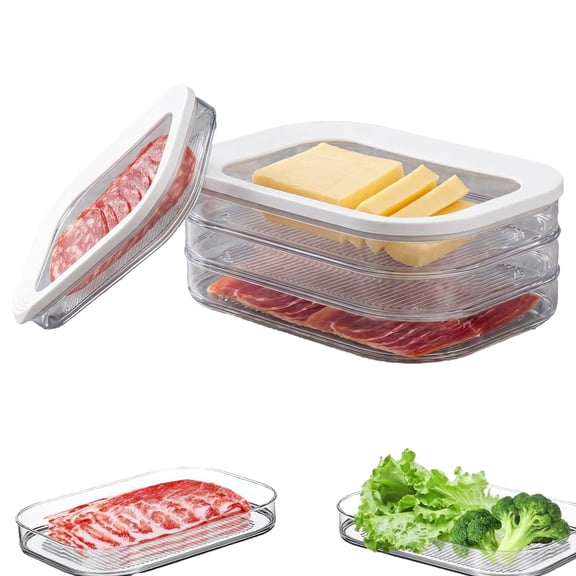 3PCS Deli Meat Container for Fridge, Stackable Lunch Meat Container for Refrigerator, Transparent Deli Meats Containers with Lid for Cold Cuts,Salami, Meal Prep Containers, BPA Free