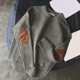 thumbnail image 2 of TFEOQRY Men's Vintage Crewneck Sweater Long Sleeve Elbow Patches Pullover Knitted Winter Loose Warm Tops Gray, 2 of 7
