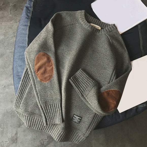 Styesk Mens Sweater Solid Color Pullover Sweater Cable Knit Patchwork Crewneck Sweater Comfy Soft Oversized Sweater Casual Loose Sweaters with Ribbing Edge