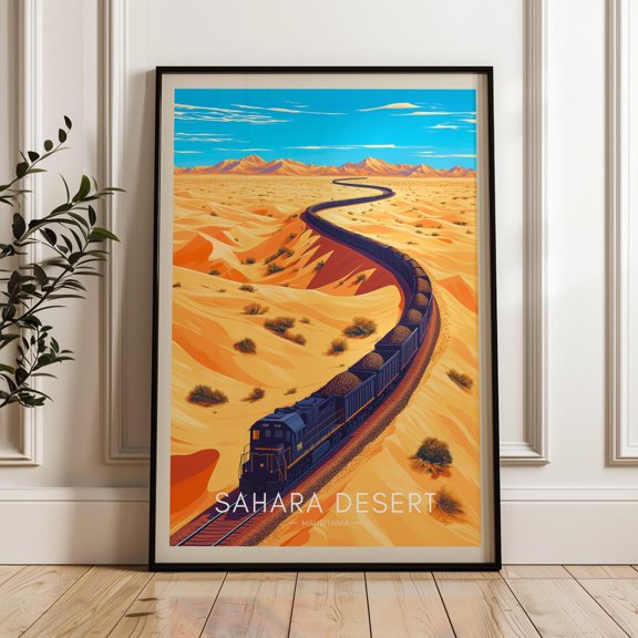 Sahara Desert Ore Train Travel Print, Mauritania Wall Art, Unframed Canvas 8x10in