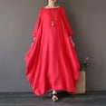 thumbnail image 2 of Robes Amples pour Femmes Grande Taille Manches Mi-Longues Col Rond Longueur Cheville Vestido Femme Mode Automne Décontracté Plage Fête Robe Blanc TG, 2 of 6
