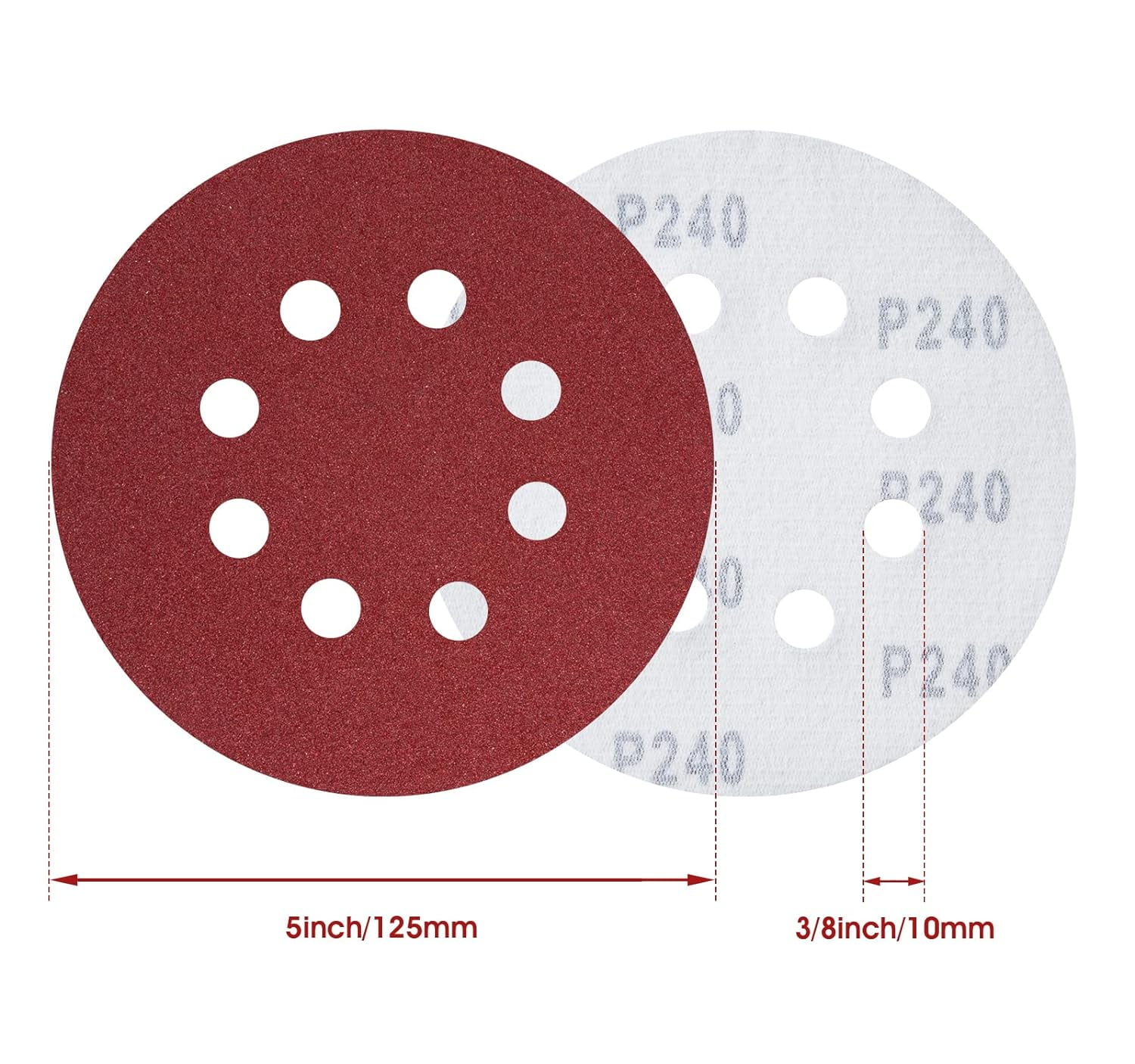 SATC 150Pcs 5" 8-Hole Dustless Hook and Loop Sanding Discs 240 Grit Sandpaper for Polishing