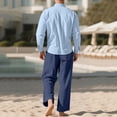 thumbnail image 4 of Stamozd Mens Outfits 2 Piece Summer Solid Color Imitation Cotton and Linen Sweat Suit Casual Vacation Beach Clothes for Men Navy S, 4 of 9