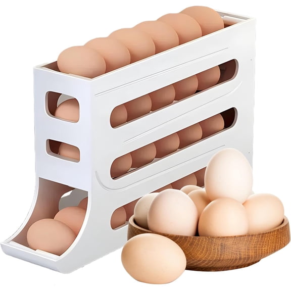 Egg DispenserAutomatic Rolling Egg Tray Organizer, Space Saving Refrigerator Egg Roller, Holds 28 Eggs Simultaneously, Works in The Refrigerator, Kitchen, Cabinets, and Dining Table (Grey)