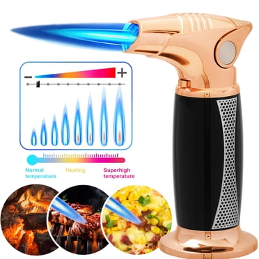 M TIME C CLUB Double Flame Butane Torch – Adjustable Kitchen Blow Torch For Creme Brulee, BBQ, Baking & Crafts (Silver)