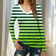 thumbnail image 2 of Womens Long Sleeve T Shirts Casual V Neck Striped Slim Fit Basic Tee Soft Comfy Pullover Tunic Tops (M, Green), 2 of 7