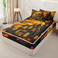 thumbnail image 2 of Manfei Western Spooky Haunted House Zipper Full Size Comforter Sets with Fitted Sheet and 2 Pillowcases for Kids, Black Orange Halloween Theme Zipper Bedding Set, Black Reversible, 4pcs, 2 of 6