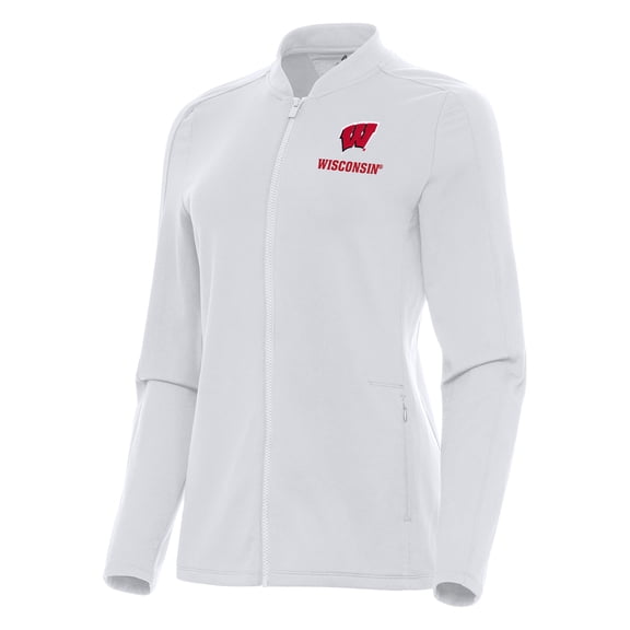 Women's Antigua White Wisconsin Badgers Continual Full-Zip Jacket