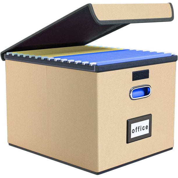 Decorative File Storage Organizer Box with Lid, Portable Collapsible