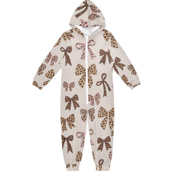 Bows Boys & Girls Hooded One-Piece Pajamas Warm Crystal velvet Hooded Long Sleeve Loungewear Jumpsuit Unisex