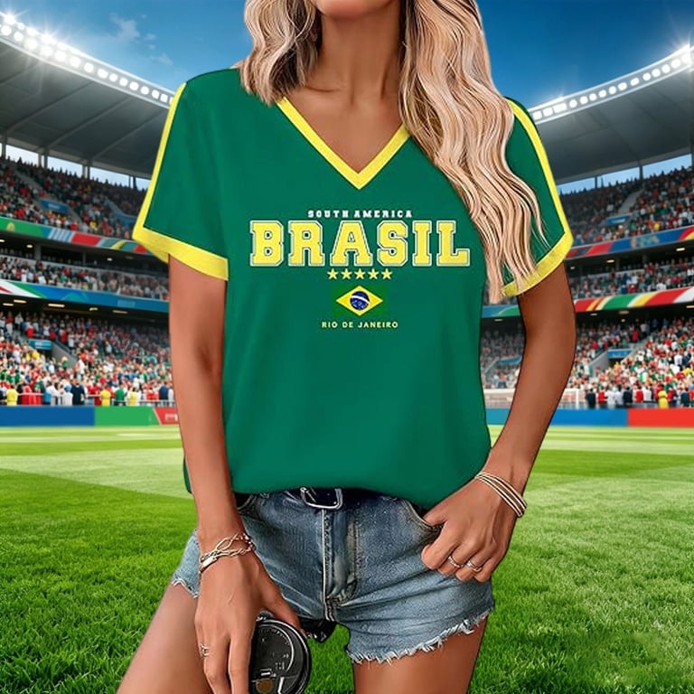 HOWPAY Brazil Soccer 2026 Women Game Day Funny Soccer Graphic T