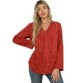 thumbnail image 5 of Uvplove 3/4 Sleeve Blouses for Women Casual Elegant Chiffon V Neck Tops,US Size,Flower Wine Red,S-2XL, 5 of 8