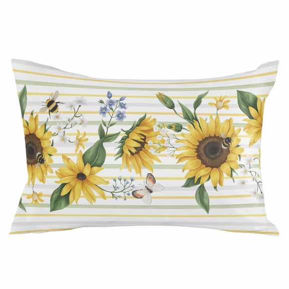 Sunflower Throw Pillow Cover 16 x 24 Inch Decorative Pillow Cover Country Botanical Floral Butterfly Bee Striped Lumbar Pillowcase Seasonal Rectangle Cushion Case for Couch Sofa Bed Living Room