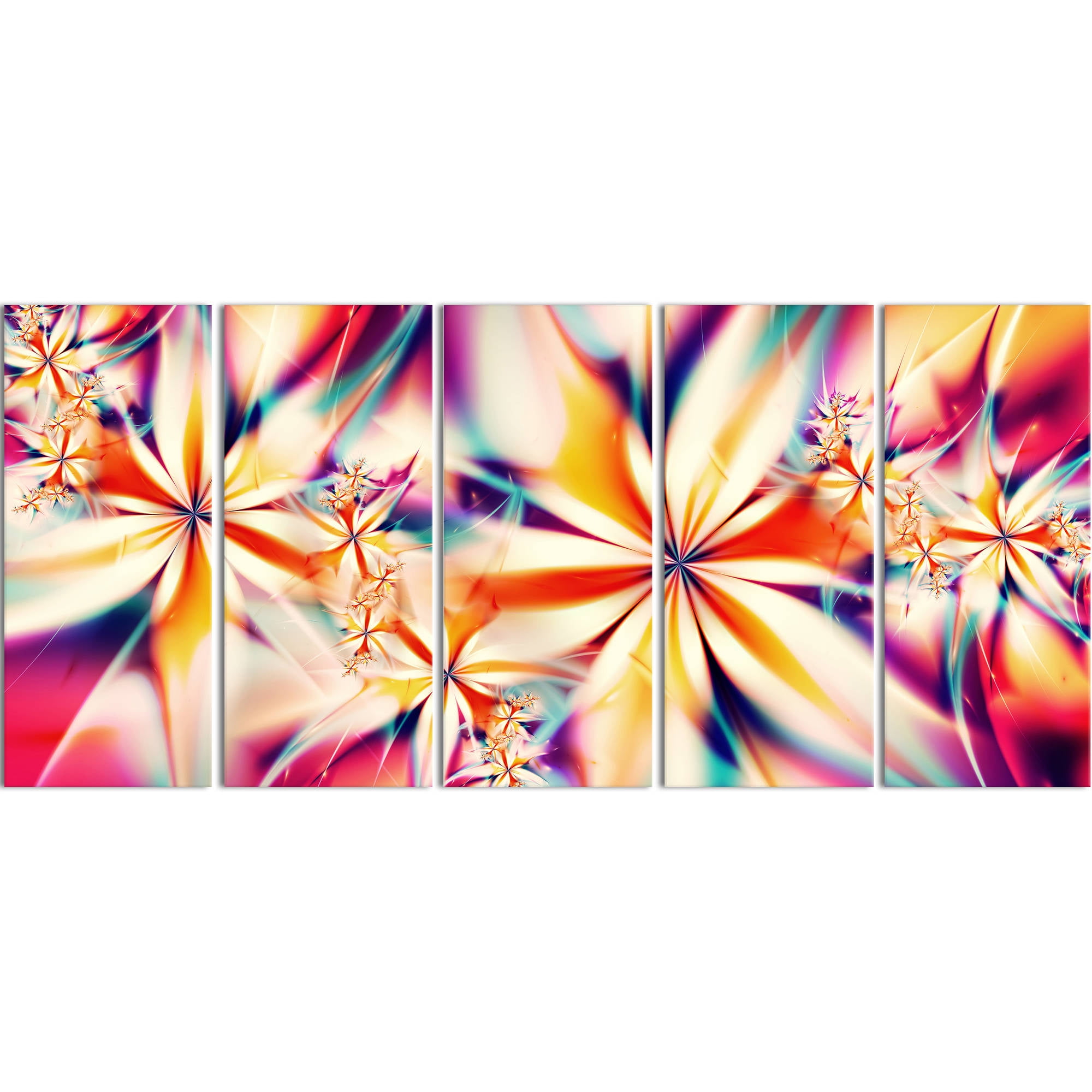 Design Art Crystalize Pink Floral Art on Canvas, 5 Equal Panels, 60" x 28"