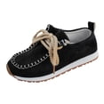 thumbnail image 5 of Modisza Womens Suede Loafers Lace up Slip on Comfortable Flat Shoes Business Casual Dressy Round Toe Walking Sneakers size 6.5 Black, 5 of 6