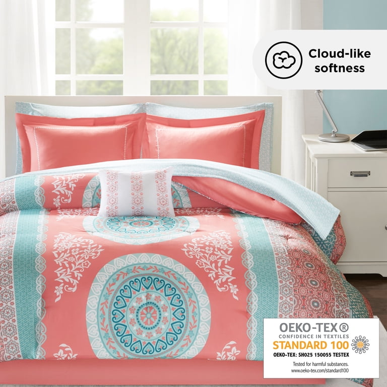Regency Heights 7-Piece Twin-XL Medallion Comforter Set, Coral photo 2